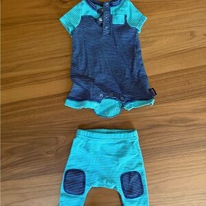 Patagonia Navy and Teal Striped Baby Bodysuit